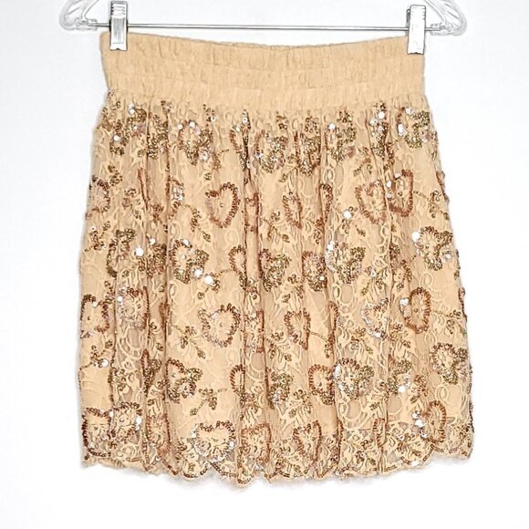 Red Valentino Girlie Pastel Cream Peach Crepe Lace Gold Sequin Mini Skirt Size 4 - Picture 5 of 13